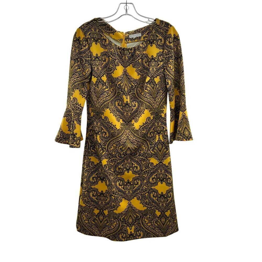 New York & Company Women's Paisley Sheath Dress 3/4 Bell Sleeve Size XS